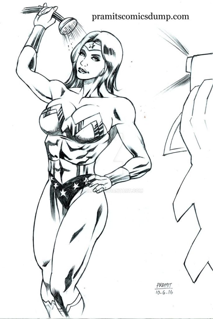 Wonder Woman in shower by Pramit
